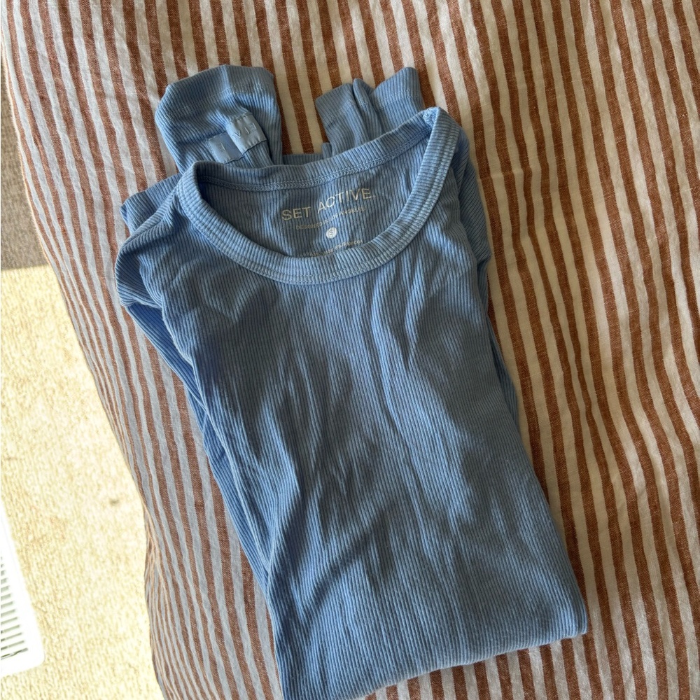 SET Active Sky Blue Ribbed Tank Top